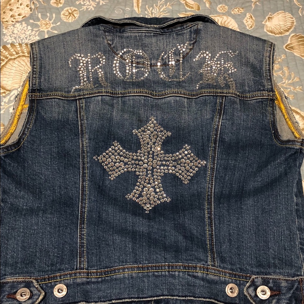 Miss Me Denim Rhinestone Vest Large